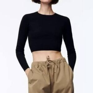Zara Black Long Sleeve Crop Top